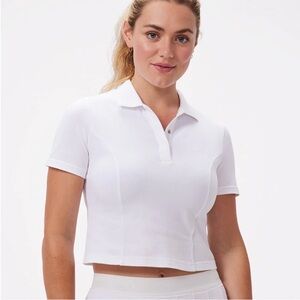 Outdoor Voices Women’s Birdie Cropped Polo in White Organic Cotton Small